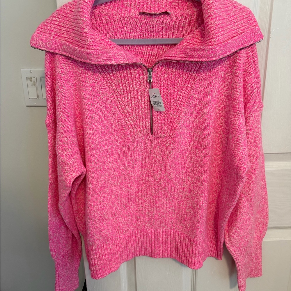 NWT LOFT Pink quarter zip Neck Sweater
